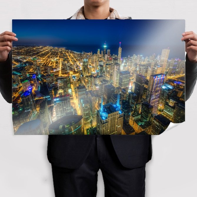 Chicago Buildings Skyscrapers Night Lights Tv Movie Art Poster 36x24 inch
