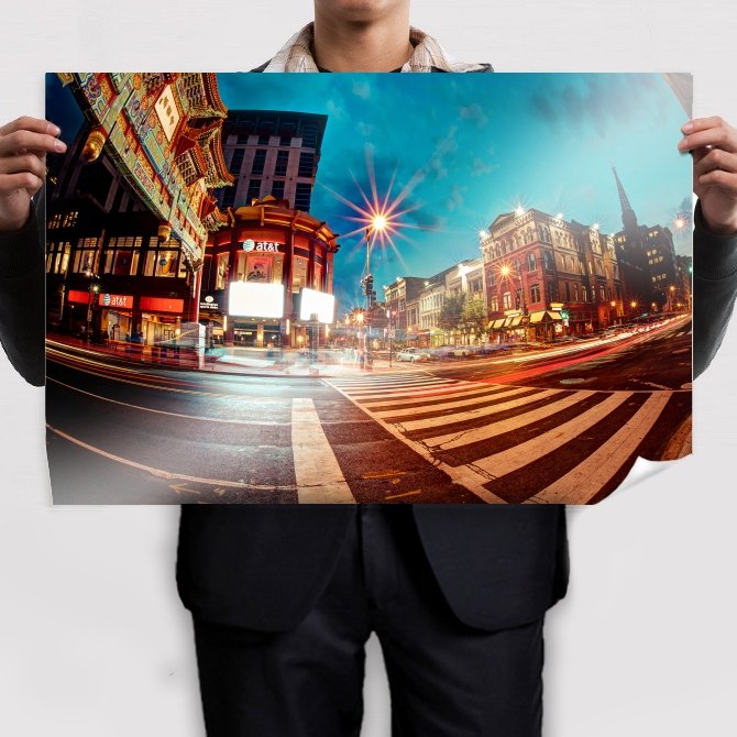 Washington Dc Chinatown Fisheye Street Buildings Timelapse Tv Movie Art Poster 36x24 inch
