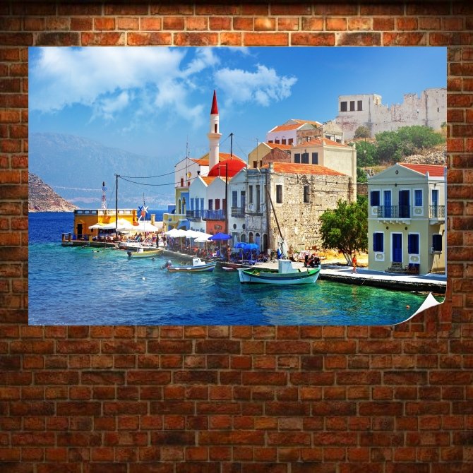Greece Buildings Coast Boats Ocean Tv Movie Art Poster 36x24 inch