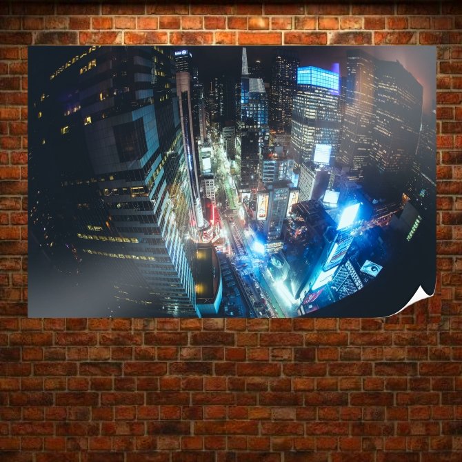 Buildings Skyscrapers Night Lights Fisheye Tv Movie Art Poster 36x24 inch