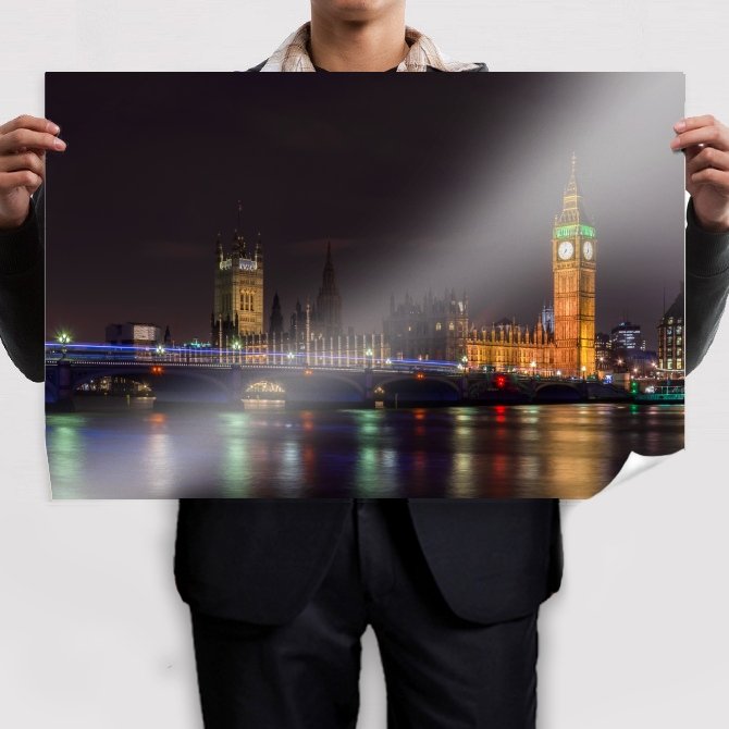Big Ben London Buildings Night Bridge River Timelapse Tv Movie Art Poster 36x24 inch