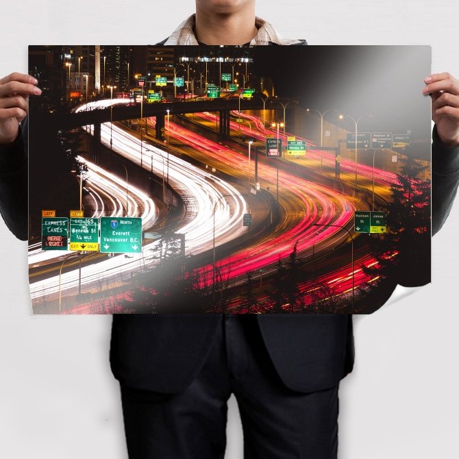 Freeway Highway Timelapse Lights Night Tv Movie Art Poster 36x24 inch