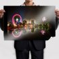 Hdr Fireworks Ferris Wheel Timelapse Night Reflection Bridge Tv Movie Art Poster 36x24 inch
