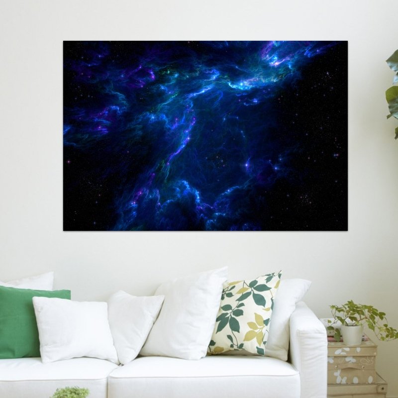 Neon Blue Night Sky  Art Poster Print  36x24 inch