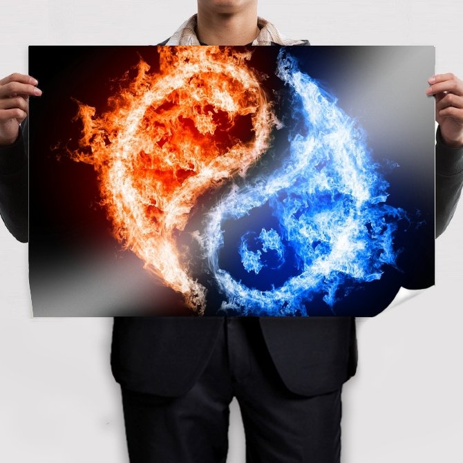 Fire And Water Yin Yang  Art Poster Print  36x24 inch
