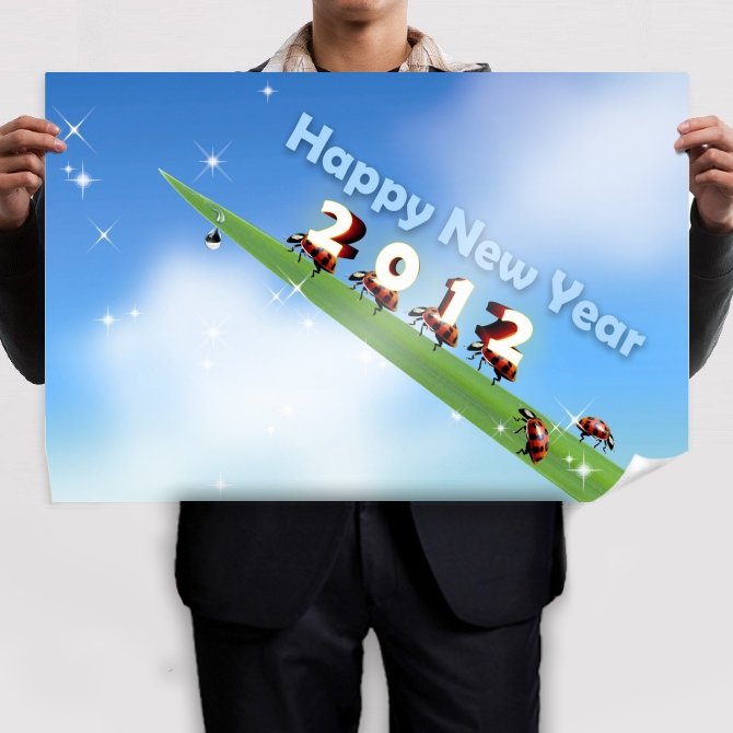 Happy New Year 2012  Art Poster Print  36x24 inch
