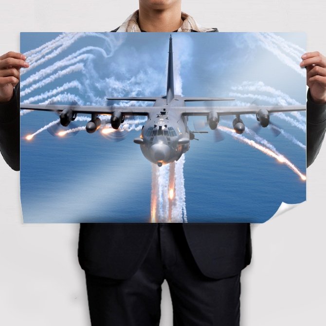 Ac 130h Spectre Jettisons Flares  Art Poster Print  36x24 inch