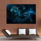 Fantasy Blue Dragon  Art Poster Print  36x24 inch