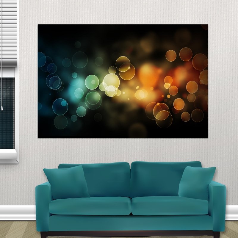 Color Bubbles In Red And Turquoise  Art Poster Print  36x24 inch