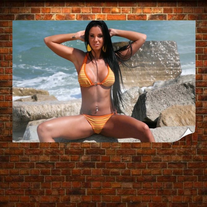 Ashley Bulgari In Sexy Bikini On The Beach  Art Poster Print  36x24 inch