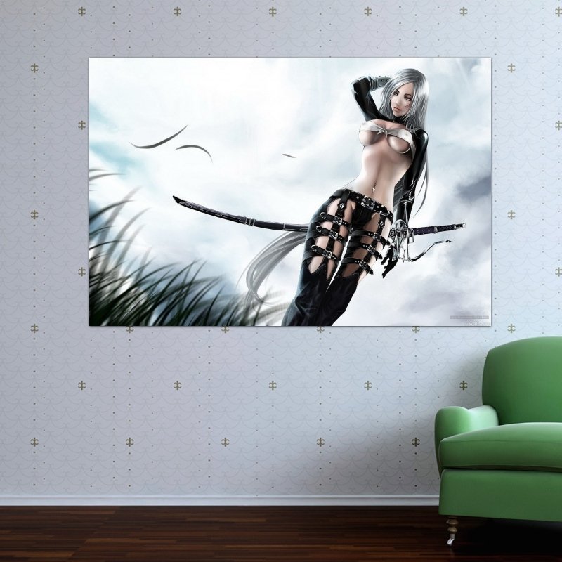 Cool Girl With A Sword  Art Poster Print  36x24 inch