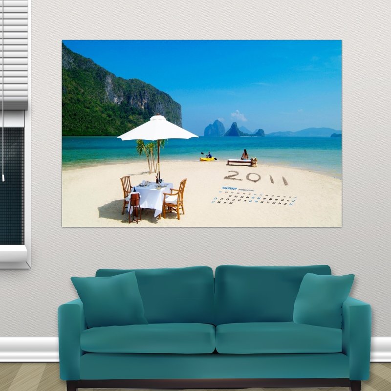 Blue Vacation November 2011 Calendar  Art Poster Print  36x24 inch