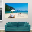 Blue Vacation November 2011 Calendar  Art Poster Print  36x24 inch