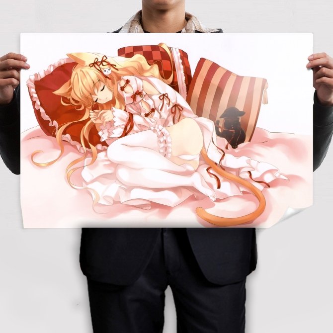Sleeping Neko Girl  Art Poster Print  36x24 inch