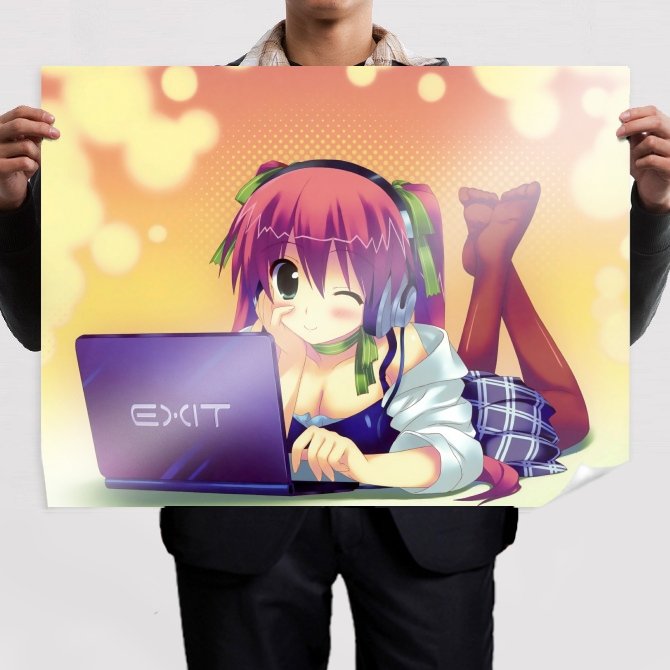 Lapptopy Girl  Art Poster Print  32x24 inch