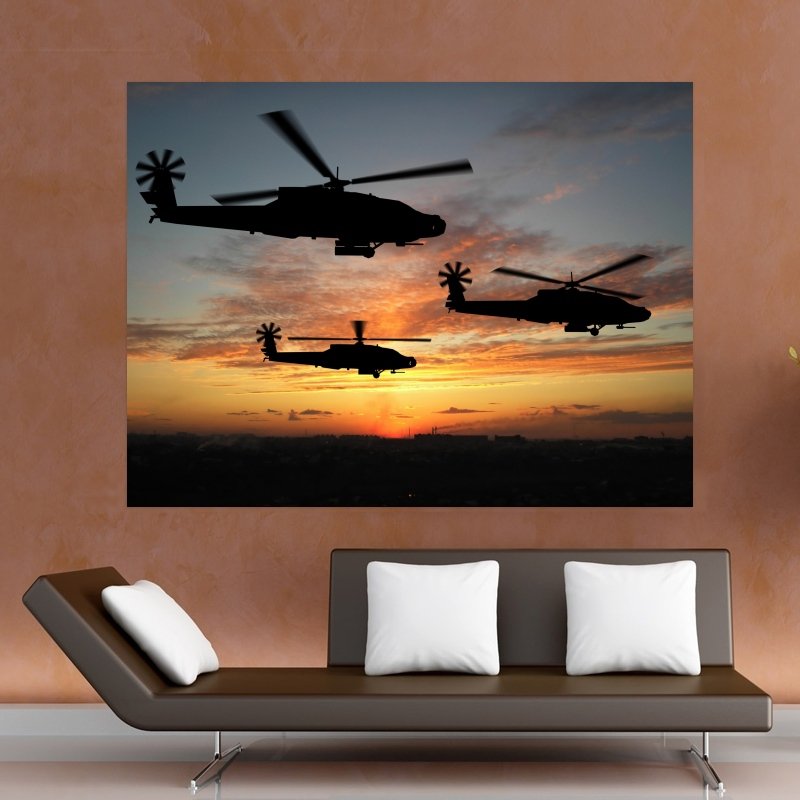 Helicopter Sunrise  Art Poster Print  32x24 inch