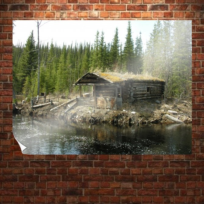 Old Log Cabin  Art Poster Print  32x24 inch