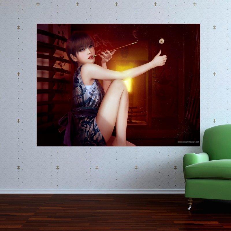 Smoking Girl Hd Art Poster Print  32x24 inch