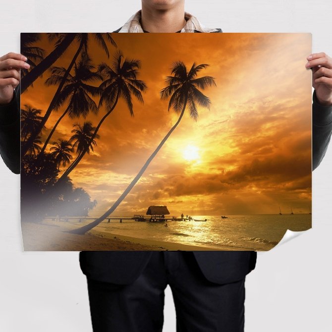 Pigeon Point At Sunset Tobago  Art Poster Print  32x24 inch