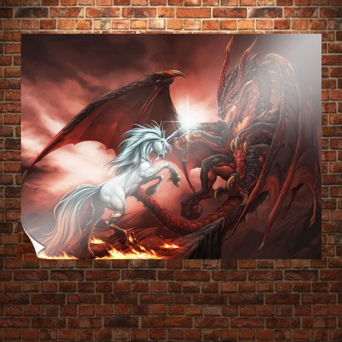 War Of Unicorn Art Poster Print 32x24 inch