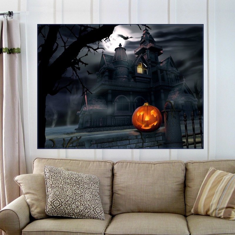 Halloween Castle Pumpkin  Art Poster Print  32x24 inch