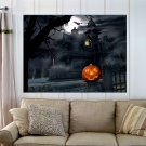 Halloween Castle Pumpkin  Art Poster Print  32x24 inch
