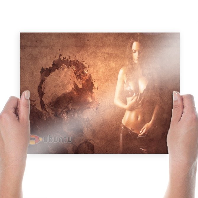 Ubuntu Warty Background With Girl Watermark 01  Art Poster Print  24x18 inch