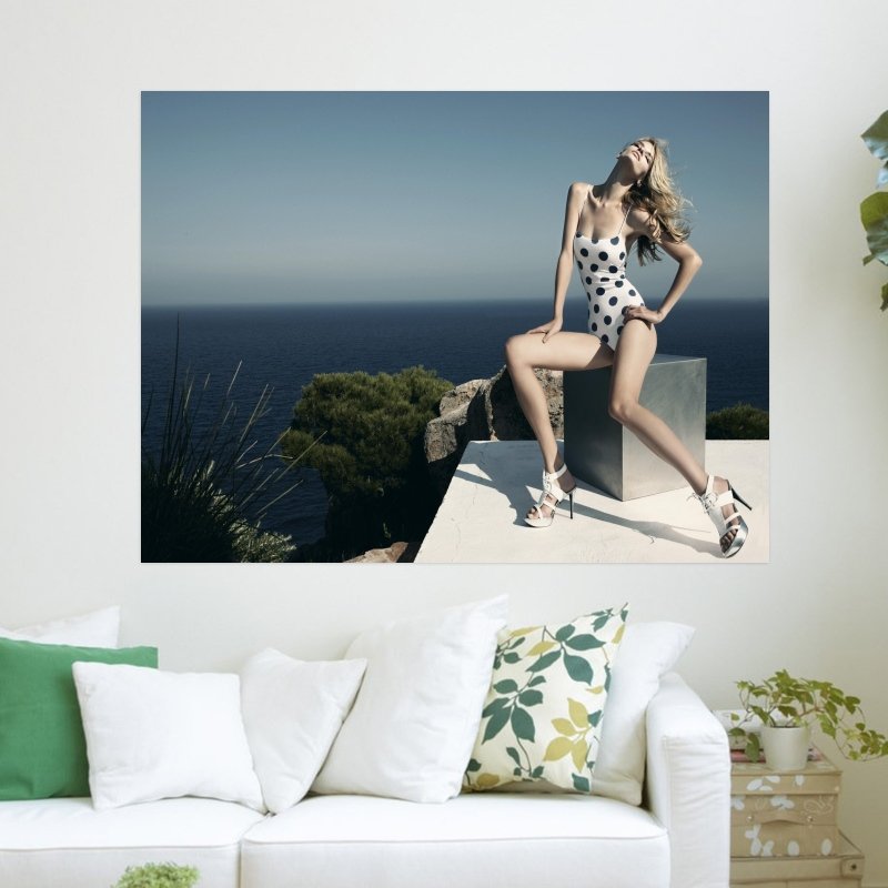 Blonde In Swimsuit  Art Poster Print  24x18 inch