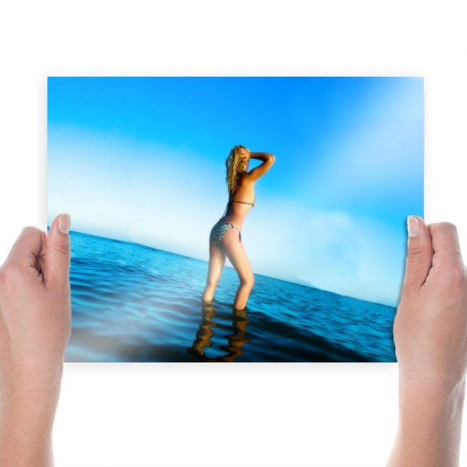 Sexy Posing At Seaside  Art Poster Print  24x18 inch