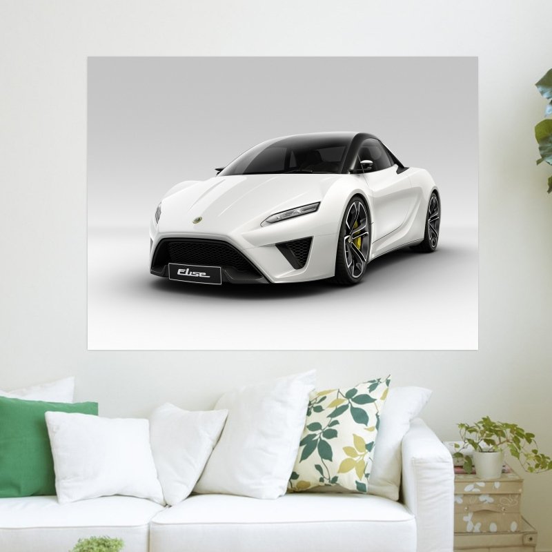 White Car  Art Poster Print  24x18 inch
