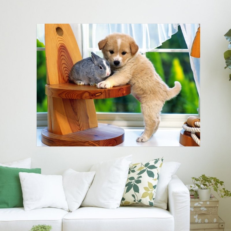 Dog And Rabbit  Art Poster Print  24x18 inch