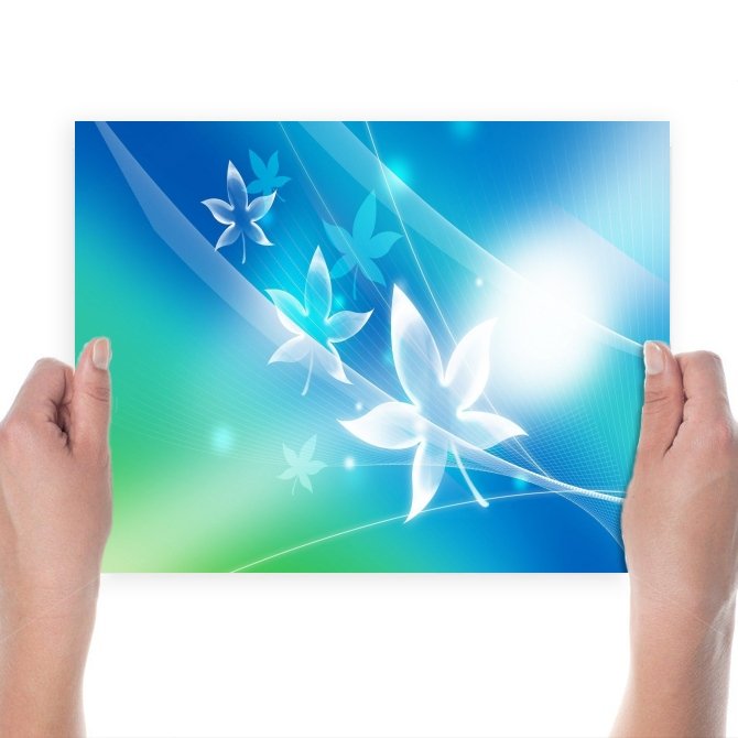 Blue Crystal Leaves 1920x1200 Jpg  Art Poster Print  24x18 inch