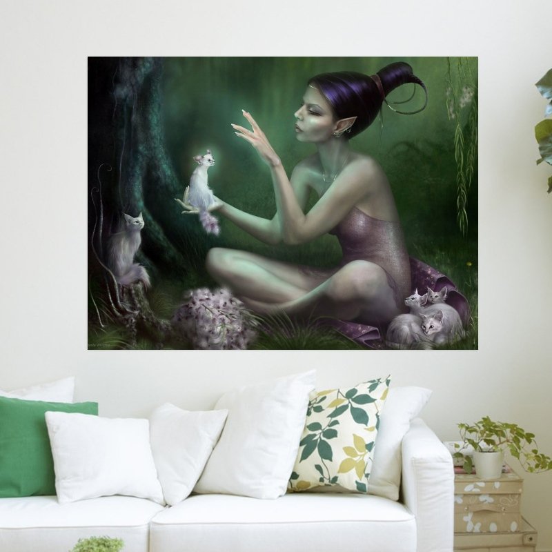 Cat Lady  Art Poster Print  24x18 inch