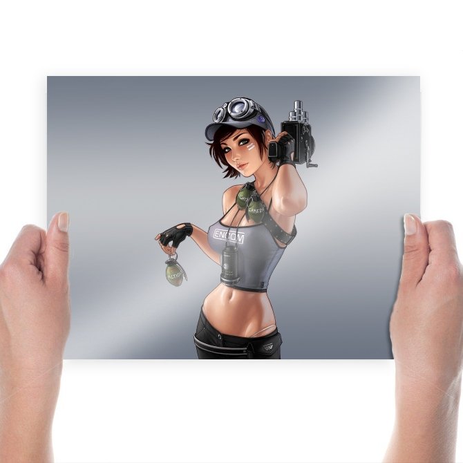 Anime Girl With Guns And Grenade  Art Poster Print  24x18 inch