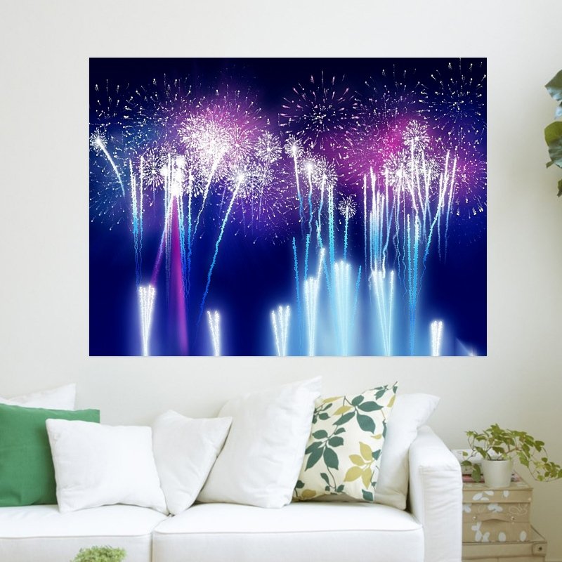 White Fireworks  Art Poster Print  24x18 inch