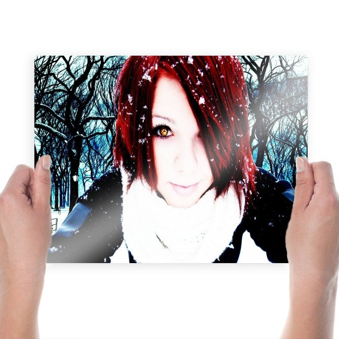 Girl In Snow  Art Poster Print  24x18 inch