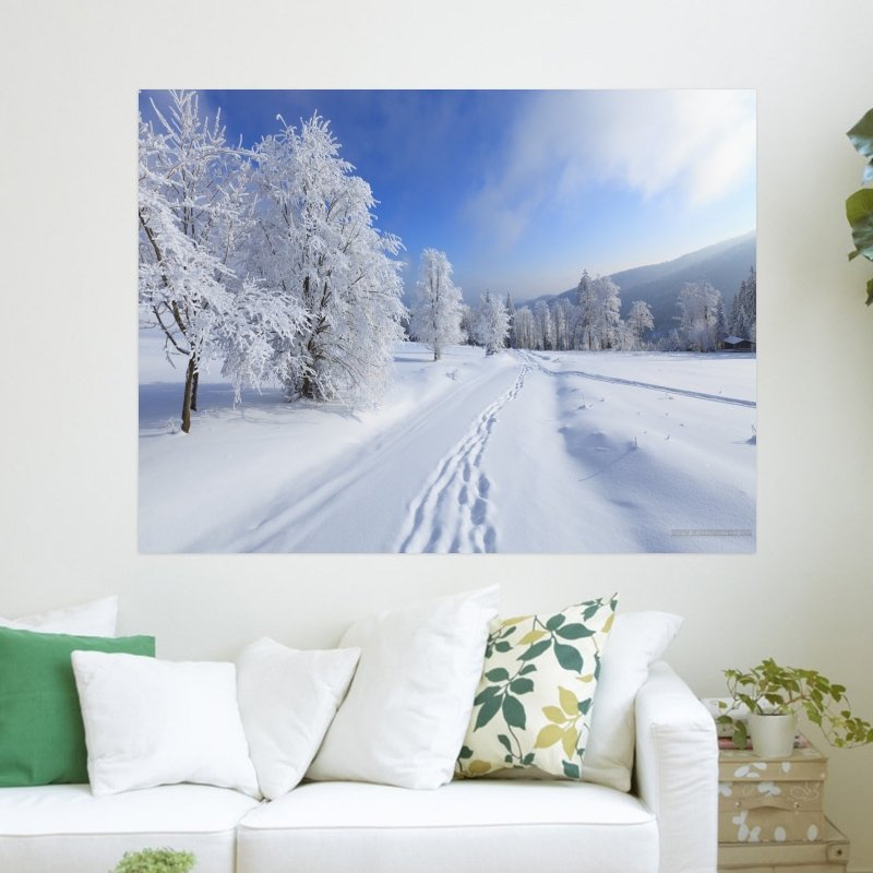 Winter Snow Road  Art Poster Print  24x18 inch