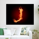 Burning Fire Letter J  Art Poster Print  24x18 inch