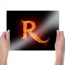 Burning Fire Letter R  Art Poster Print  24x18 inch