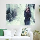 Alone In Chilly Winter Street  Art Poster Print  24x18 inch