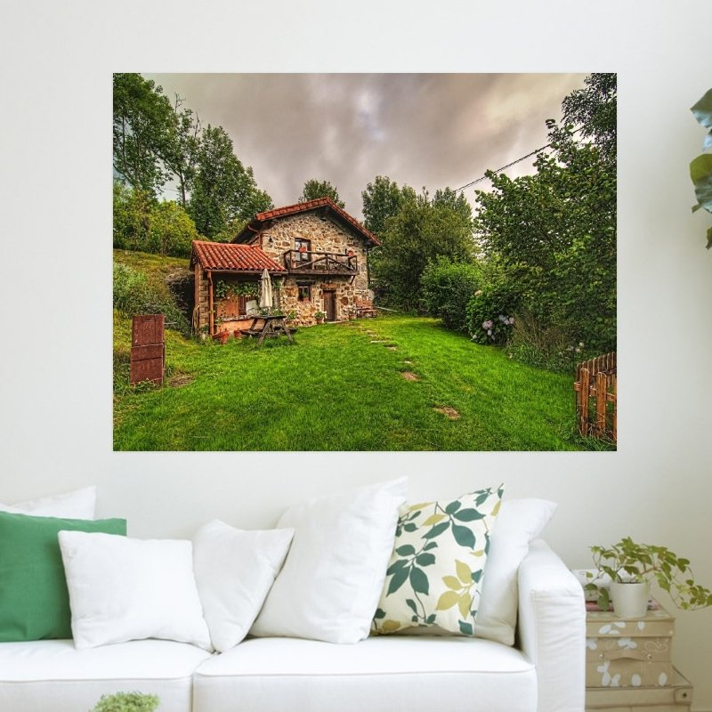 A Beautiful House In The Green  Art Poster Print  24x18 inch