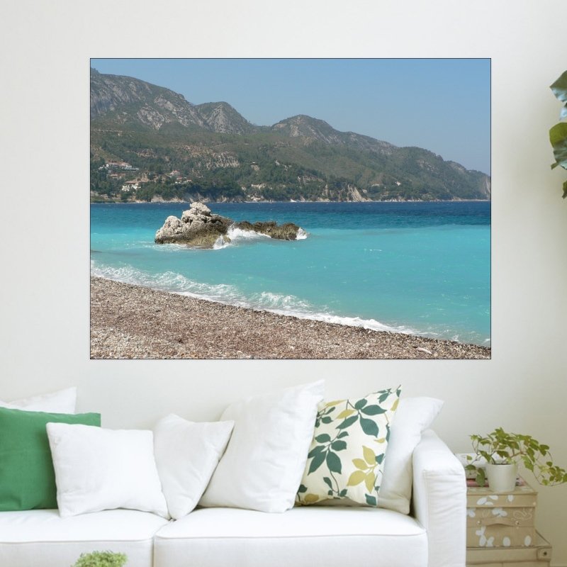 Greek Island Beach  Art Poster Print  24x18 inch