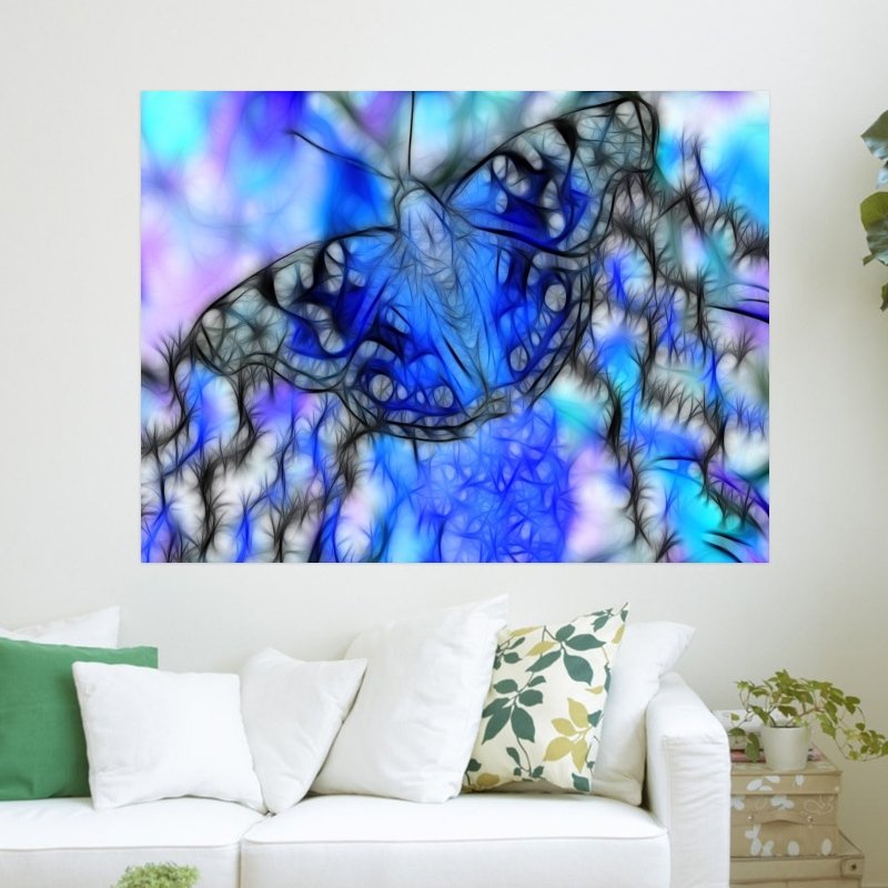 3d Blue Fractal Butterfly  Art Poster Print  24x18 inch