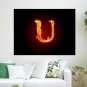 Burning Fire Letter U Art Poster Print 24x18 inch