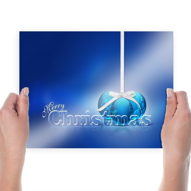 Merry Christmas Blue  Art Poster Print  24x18 inch