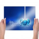 Merry Christmas Blue  Art Poster Print  24x18 inch