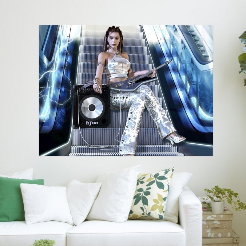 3d Girl Music  Art Poster Print  24x18 inch