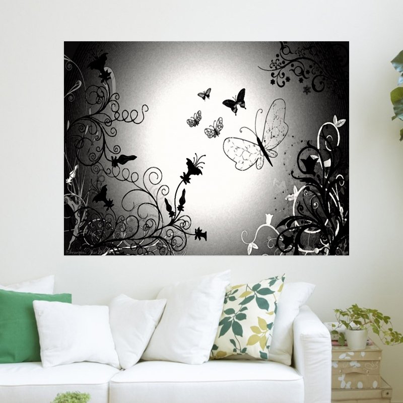 Butterflies In Black And White  Art Poster Print  24x18 inch