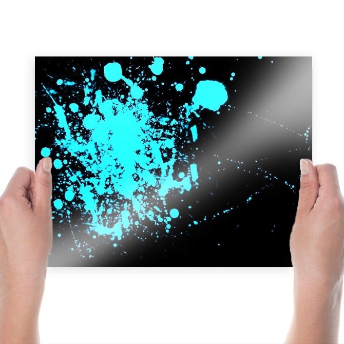 Blue Neon Splat  Art Poster Print  24x18 inch
