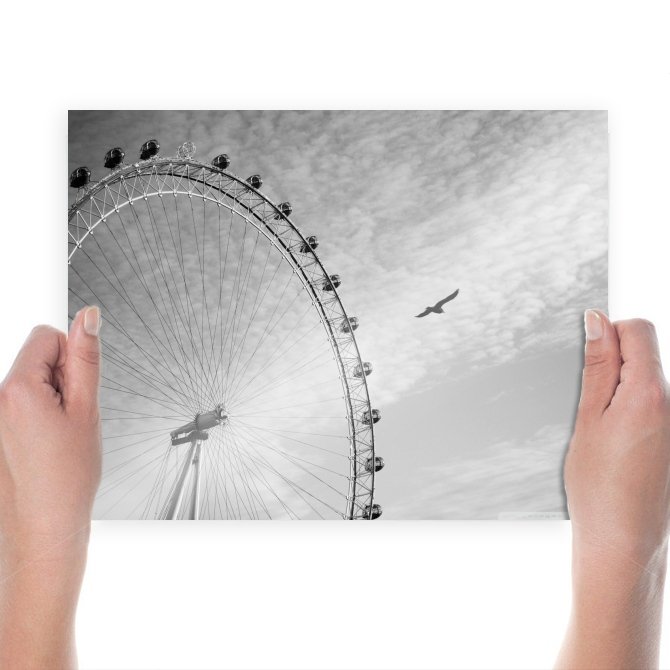 Ferris Wheel And Eagle In Grey Sky  Art Poster Print  24x18 inch